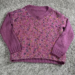 VTG Handmade Sweater‎ Womens L Knit Pullover Crewneck Twee Y2K Artsy Oversized